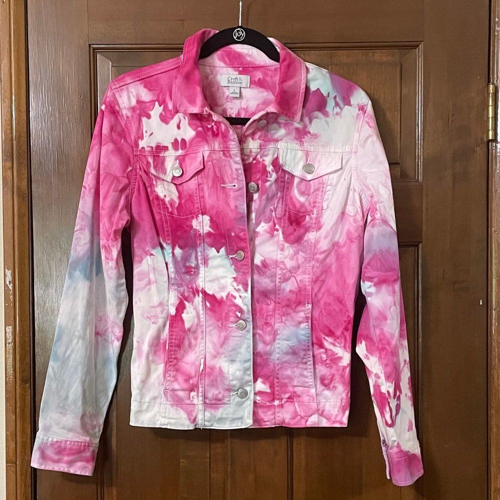 Croft & Barrow Women's Size Small Custom Tie-Dyed Pink/White Denim Jacket (NWOT)